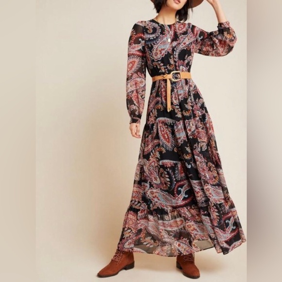 Anthropologie Dresses & Skirts - Anthropologie Long Sleeve Boho Paisley maxi dress Size 4
